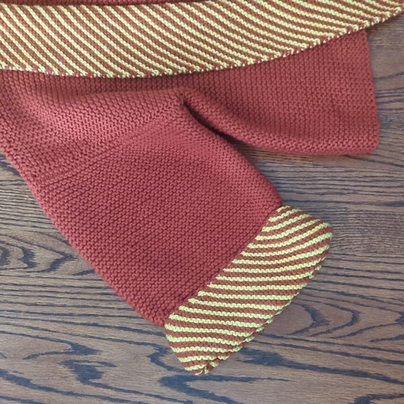 chunky Cardigan Handmade knit brick/mustard bell sleeves cozy shawl collar sz L - Picture 3 of 10